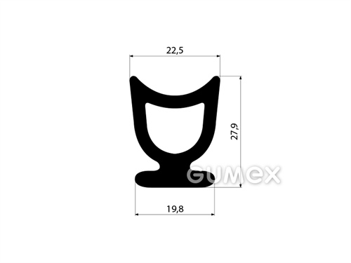 Geformtes Gummiprofil mit Loch, 27,5x22,5mm, 70°ShA, SBR, -40°C/+70°C, schwarz, 